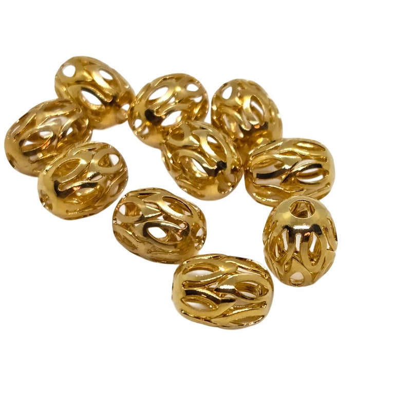 Gold Plated Brass Beads: 10x8mm Oval Cutout Weave (10 beads)