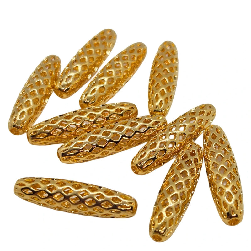 Gold Plated Brass Oval Beads: 19x5mm Open Weave Cut Out (10 pcs)
