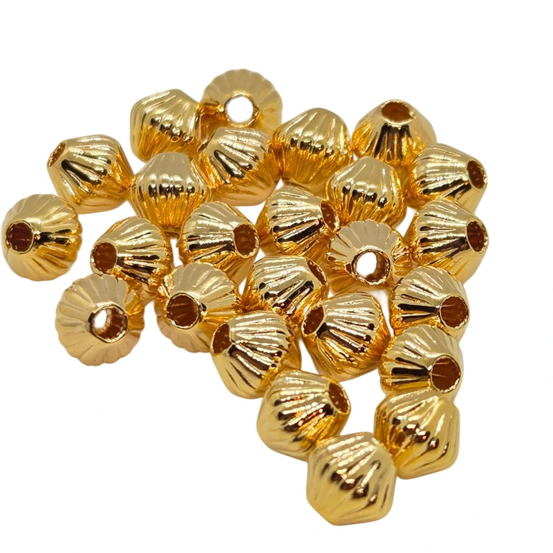 Metal beads: 5mm corrugated bicone, gold plated brass, 1.2mm hole, 25 beads