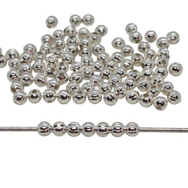 Silver Plated Corrugated Beads: 2.5mm Round Brass, 100 Pcs