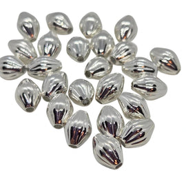 Silver Plated Corrugated Bicone Beads: 7x5mm, 25 Pieces