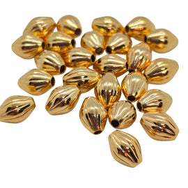 Gold Plated Corrugated Bicone Beads: 7x5mm Brass, 25 Pcs