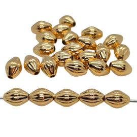 Gold Plated Corrugated Bicone Beads: 7x5mm Brass, 25 Pcs