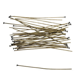 Antiqued Brass Headpins - 2 Inch 21 Gauge Flat Head Pins, 48 pcs. - Vintage Bronze Jewelry Findings