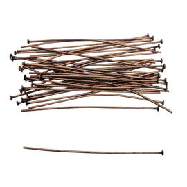 Antiqued Copper Headpins - 2 Inch 21 Gauge Flat Head Pins, 48 pcs.