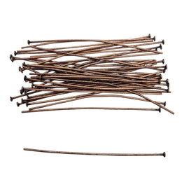 Antiqued Copper Headpins - 2 Inch 21 Gauge Flat Head Pins, 48 pcs.