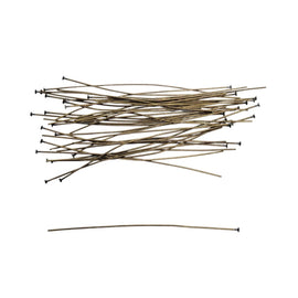 Antiqued Brass Headpins - 3 Inch 21 Gauge Flat Head Pins, 48 pcs. - Vintage Bronze Jewelry Findings