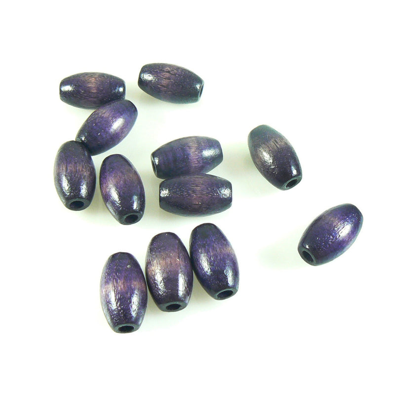 Deep Purple Wood Beads: 25x15mm Oval Barrel Shape, Large Hole (25 or 50 pcs)