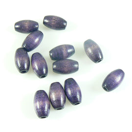 Deep Purple Wood Beads: 25x15mm Oval Barrel Shape, Large Hole (25 or 50 pcs)