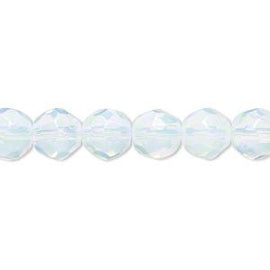 Glass beads: 8 mm faceted round, "sea opal," 12" strand, ~42 beads