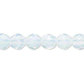 Glass beads: 8 mm faceted round, "sea opal," 12" strand, ~42 beads