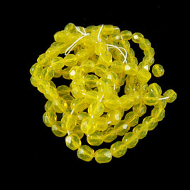 Glass beads: 6 mm faceted round, yellow, Czech fire polished glass, 8" strand= 33 beads