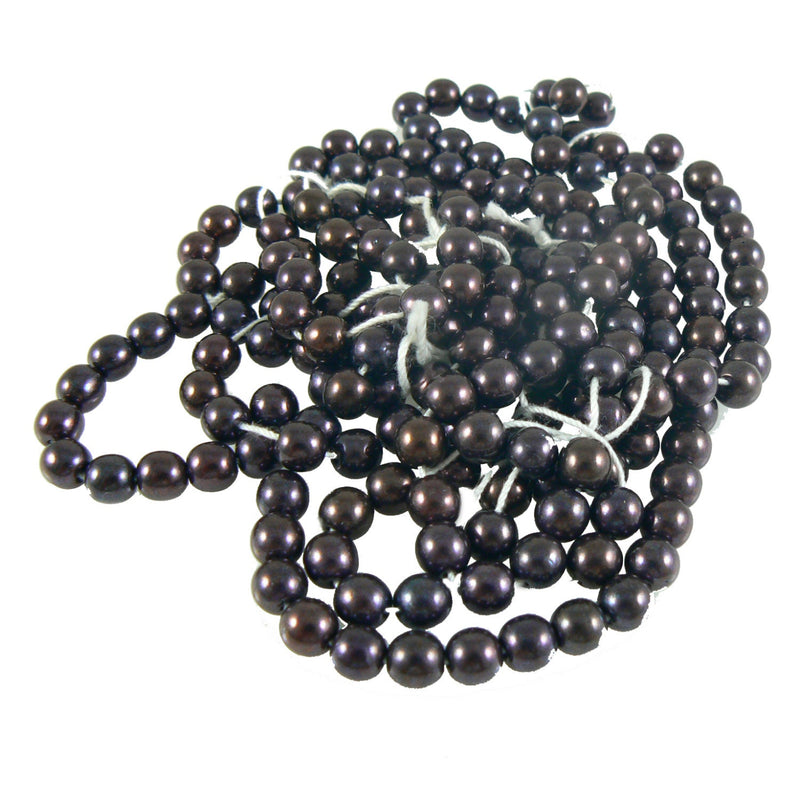 Glass pearl beads: 6mm, luster eggplant purple, 8" strand, 35 beads