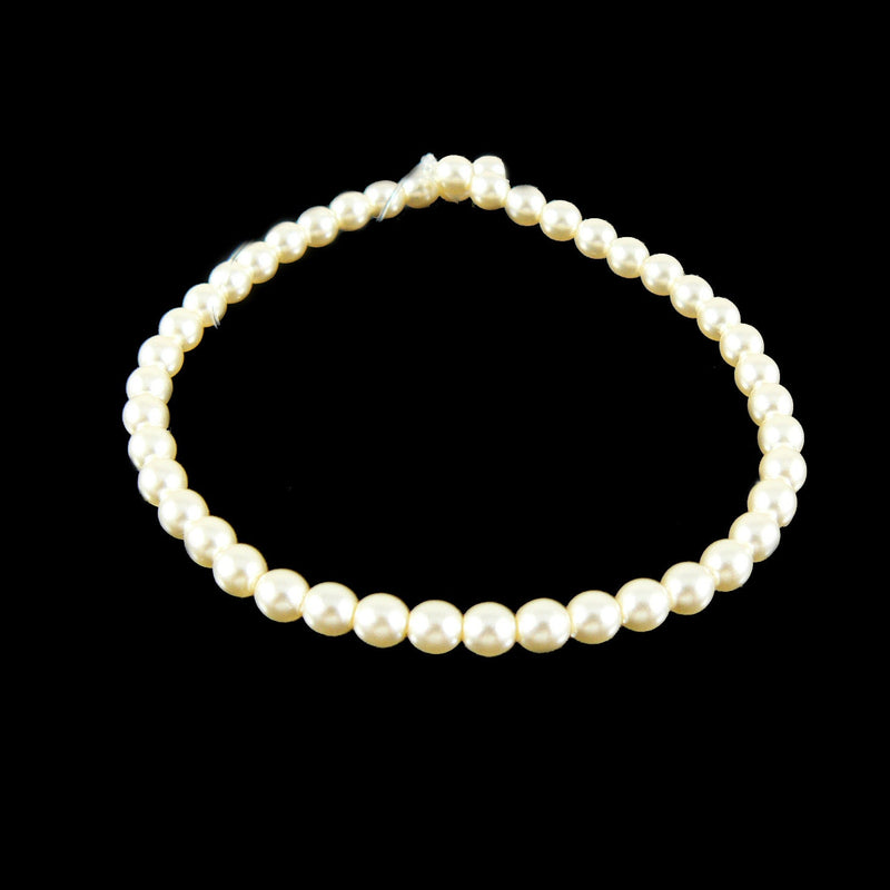 Glass pearl beads: 4 mm luster ivory, 7" strand, ~44 beads