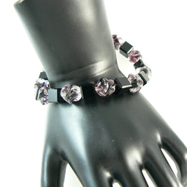 Glass beads: 11 mm bumpy round, purple & clear, Czech pressed glass, 12 pcs.