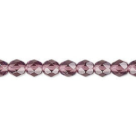 Amethyst Purple Czech Glass Beads: 6mm Faceted Round, 8" Strand