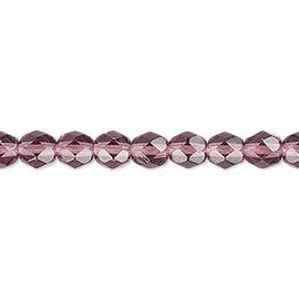 Amethyst Purple Czech Glass Beads: 6mm Faceted Round, 8" Strand