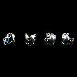 clamshell bead tips: 4 mm, silver plated w/ 2 loops, 144 pieces. WHOLESALE, bulk, large quantity, ends. 6.5mm long when closed x 4mm wide.