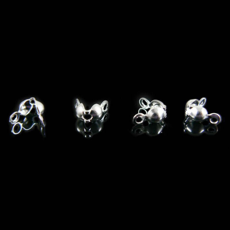 Silver Plated Clamshell Bead Tips: 4mm, Two Loops (144 Pieces)