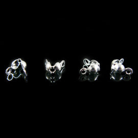 Silver Plated Clamshell Bead Tips: 4mm with Double Loops, 36 pcs