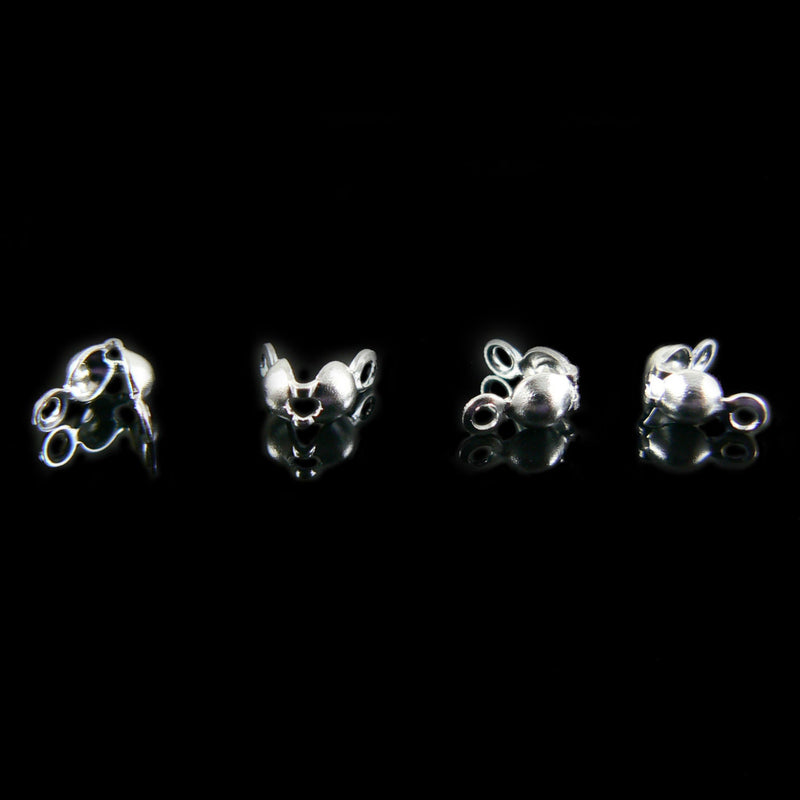 Silver Plated Clamshell Bead Tips: 4mm with Double Loops, 36 pcs