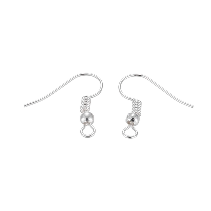 Silver plated fish hook ear wires, 18mm tall w/ 2mm hole, 144 pcs (72 pair)