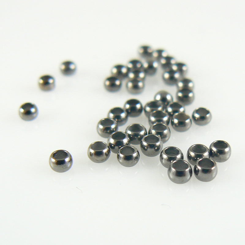 1.3mm inside diameter black nickel crimp beads, 100 pcs.