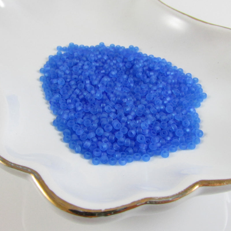Size 11/0 frosted matte sapphire blue Miyuki glass seed beads, 20gm, ~2200 beads