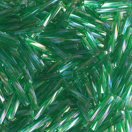 12mm AB trans. true green twisted glass bugle beads, Miyuki 179, 25gm ~420 beads