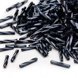 12x2mm opaque met. black twist glass bugle beads, Miyuki TW451, 25gm, ~420 beads