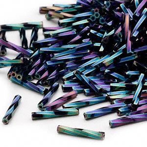 12x2mm opaque met. iris vari blue twist bugle beads Miyuki TW455 25gm ~420 beads