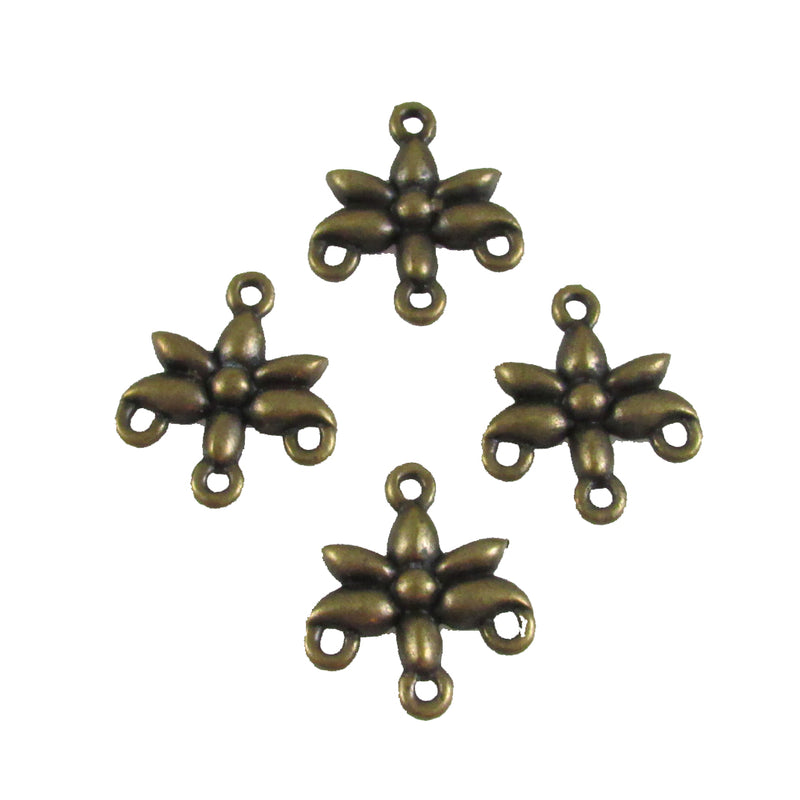 21mm x 18mm antiqued brass flower drops/ connectors/ links, 4 pcs