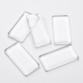 48mm x 24mm x 7mm thick clear glass, rectangle cabochons, 5 pcs.