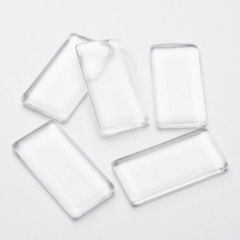 48mm x 24mm x 7mm thick clear glass, rectangle cabochons, 5 pcs.