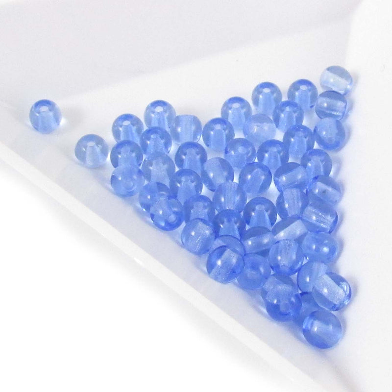 4mm transparent sapphire blue Czech druk beads, 8" strand (50 beads)