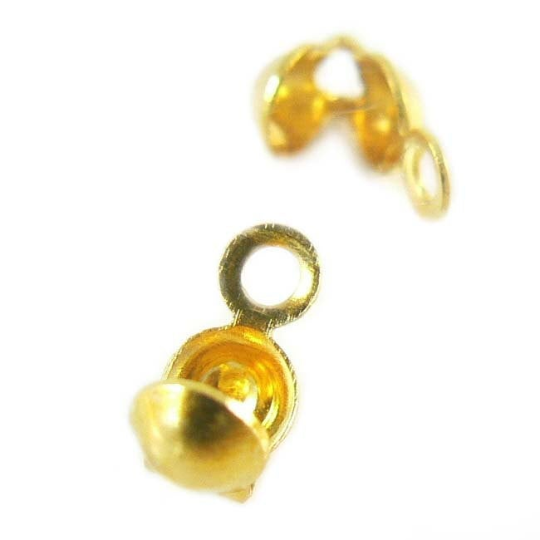 4mm, single loop, gold plated clamshell bead tips, 36 pcs. 6.5 x 4mm when closed
