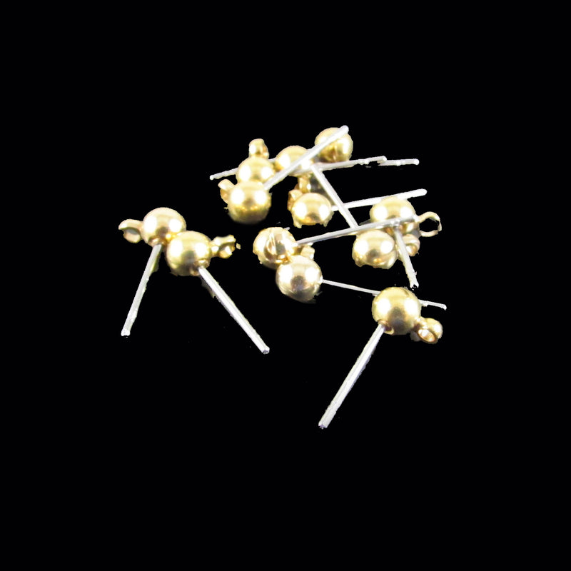 Stainless steel earring posts w/ gold plated loop & 4mm ball, 12 pcs (6 pair)