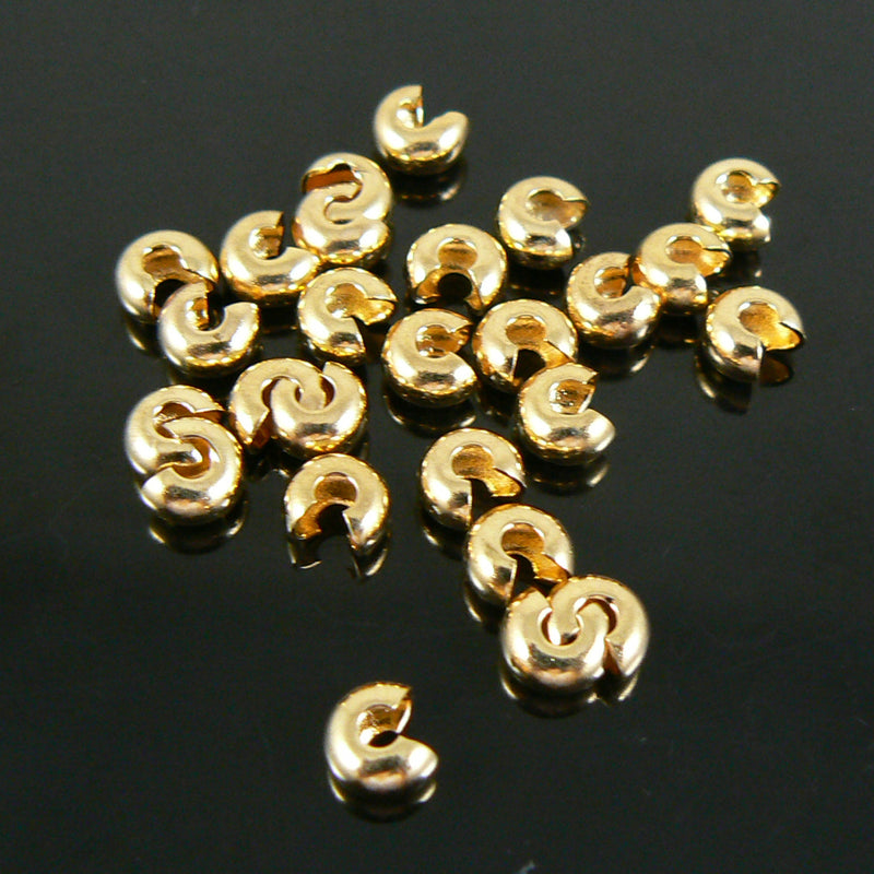 4mm gold plated metal crimp covers, 36 or 144 pcs