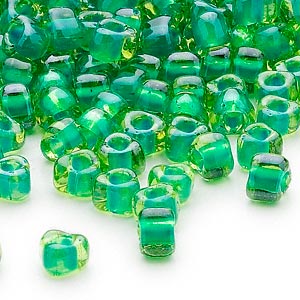 4mm a. yellow color lined kelly green triangle glass beads Miyuki TR1811, 20gm