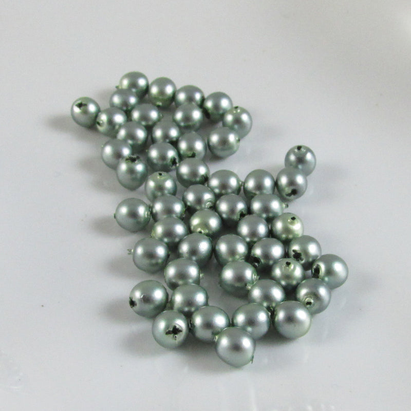 4mm matte metallic green glass pearls, 8" strand (50 beads)