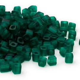 4mm transparent frosted dark green square beads, Miyuki SB147F, 20 gm ~208 beads