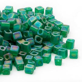 4mm trans frosted rainbow green square beads, Miyuki SB146FR, 20gm, ~208 beads