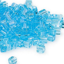 4mm Miyuki # SB148, transparent light blue square beads, 20gm, ~214 beads