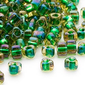4 mm yellow color lined green triangle glass beads Miyuki TR1165 20 g ~220 beads