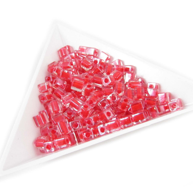 4mm clear color lined red square beads, Miyuki SB226, 20gm, ~208 beads