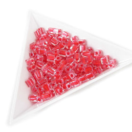 4mm clear color lined red square beads, Miyuki SB226, 20gm, ~208 beads