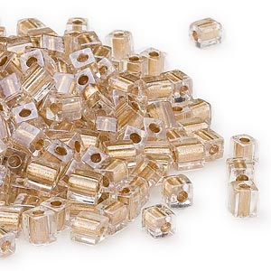 4mm gold color lined clear square beads, Miyuki SB234, 20 grams, ~208 beads
