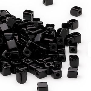 4mm opaque black square beads, Miyuki # SB401, 20 grams, ~208 beads