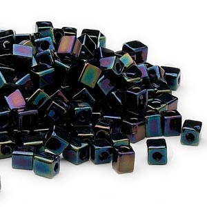 4mm opaque metallic dark blue iris square beads, Miyuki SB452, 20 gm, ~208 beads