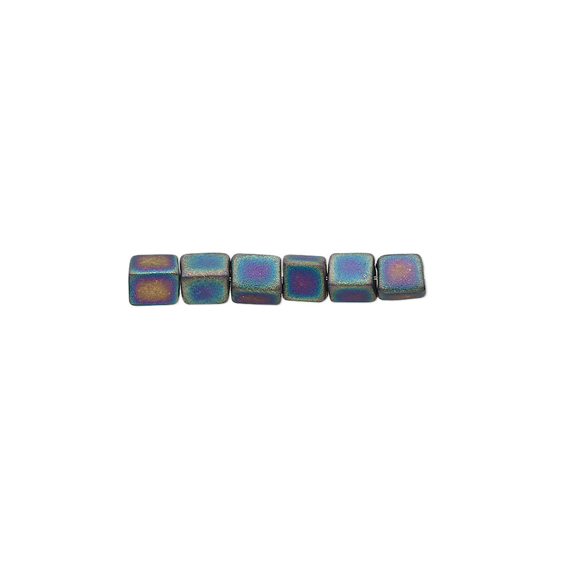4mm opaque frosted rainbow black square beads, Miyuki SB401FR, 20gm, ~208 beads